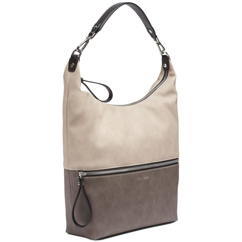 Calvin Klein Women's Elaine Hobo Large Shoulder Bag Grey Combo/Silver Small Size - Picture 2 of 8